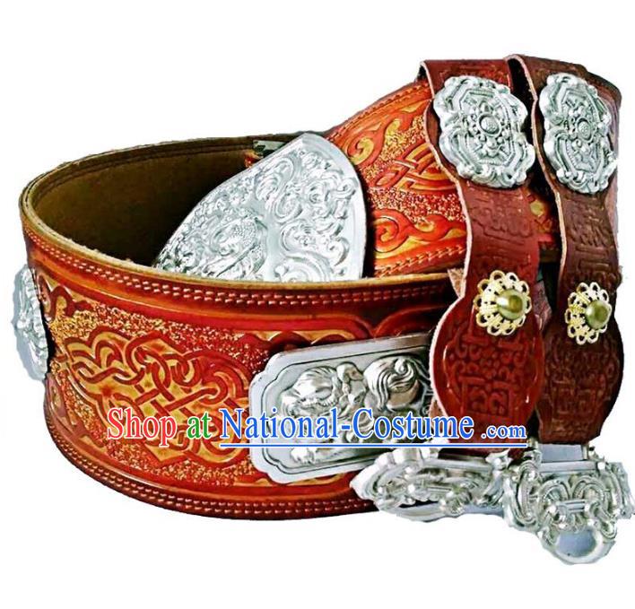 Chinese Handmade Mongol Nationality Waistband Mongolian Leather Belts for Men