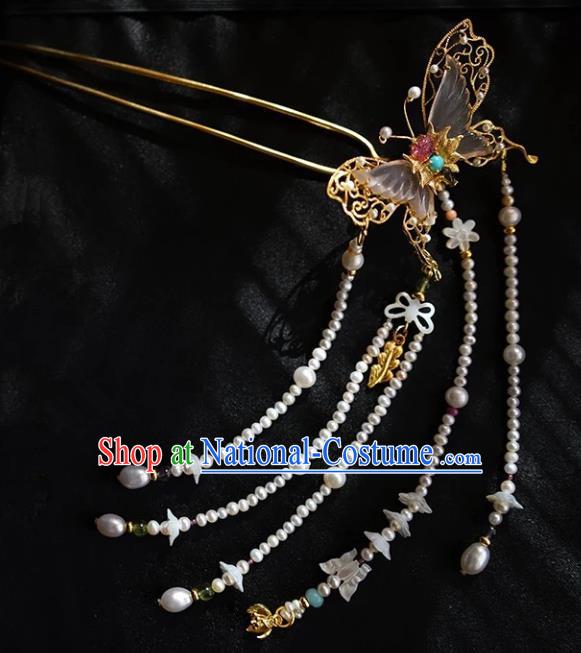 Chinese Ancient Handmade Tourmaline Butterfly Hair Clip Classical Hair Accessories Hanfu Hairpins for Women