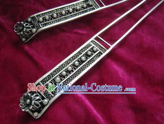 Traditional Chinese Miao Nationality Hair Accessories Hmong Female Folk Dance Hairpins Bracelet Sliver Necklace Headwear for Women