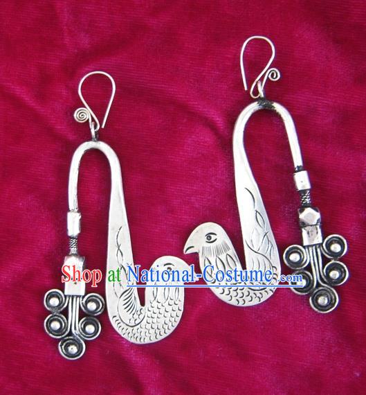 Chinese Handmade Miao Nationality Jewelry Accessories Sliver Peacock Earrings for Women