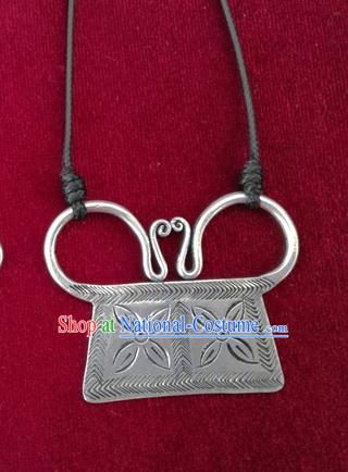 Chinese Miao Sliver Ornaments Necklace Traditional Hmong Carving Necklet Pendant for Women