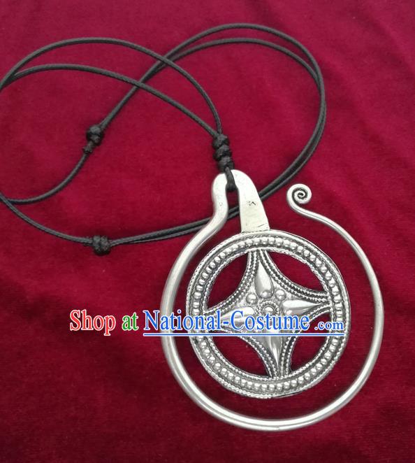 Chinese Miao Sliver Ornaments Necklace Traditional Hmong Necklet Pendant for Women