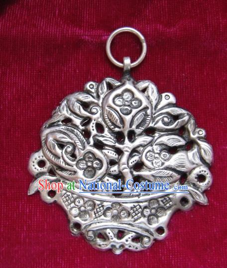 Chinese Miao Sliver Ornaments Carving Necklace Traditional Hmong Sliver Longevity Lock Pendant for Women