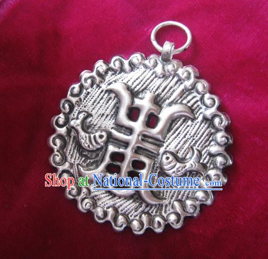 Chinese Miao Sliver Ornaments Carving Longevity Lock Necklace Traditional Hmong Sliver Pendant for Women