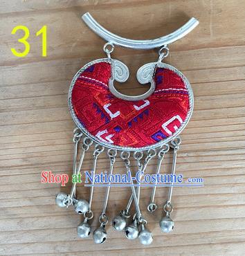 Chinese Traditional Miao Sliver Red Longevity Lock Hmong Ornaments Accessories Minority Necklace Pendant for Women