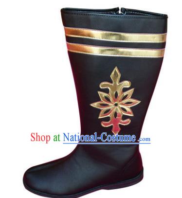 Chinese Traditional Mongols Dance Leather Shoes, Mongolian Minority Folk Dance Boots for Men