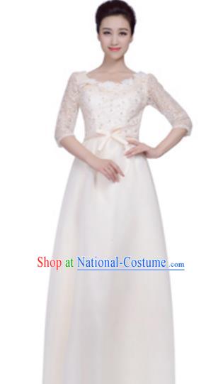 Top Grade Chorus Group White Full Dress, Compere Stage Performance Choir Costume for Women