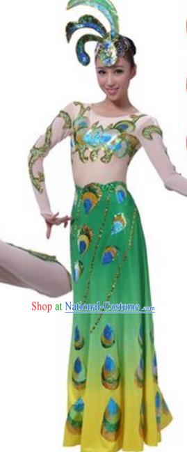 Traditional Chinese Dai Nationality Peacock Dance Costume, Chinese Ethnic Pavane Dance Dress for Women