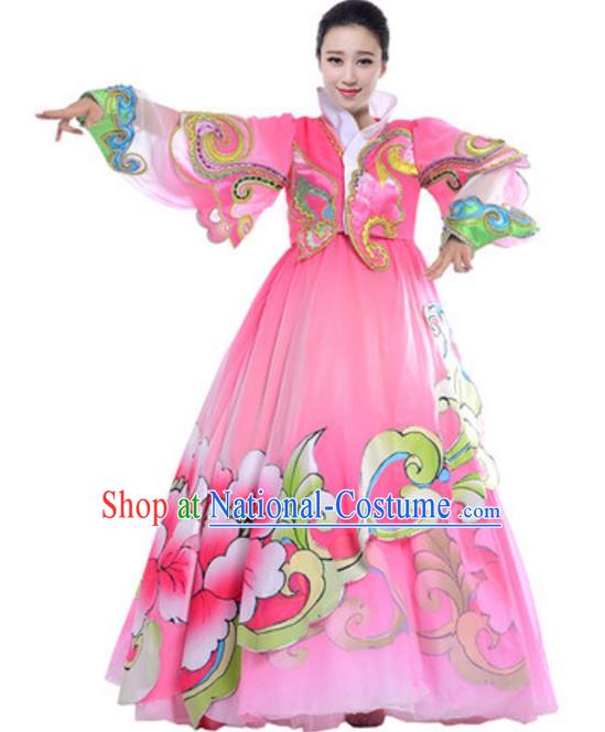 Traditional Chinese Koreans Nationality Pink Dress, China Korean Ethnic Dance Costume for Women