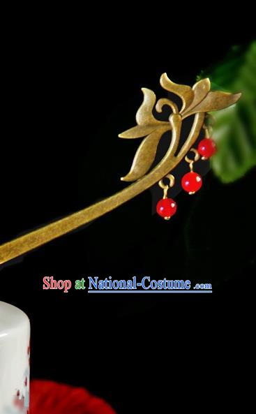 Chinese Traditional Ancient Hair Accessories Hanfu Lotus Hairpins Cloisonne Red Beads Tassel Hair Clip Headwear for Women