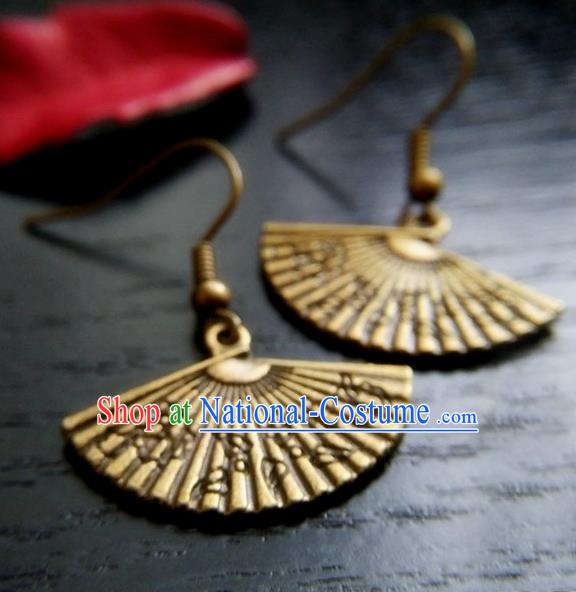 Chinese Traditional Ancient Earrings Accessories Hanfu Fan Eardrop for Women