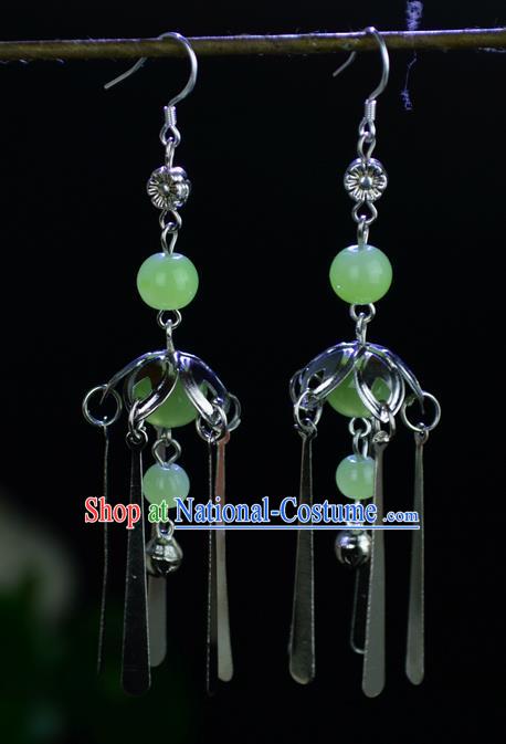 Chinese Traditional Ancient Earrings Accessories Hanfu Green Beads Eardrop for Women