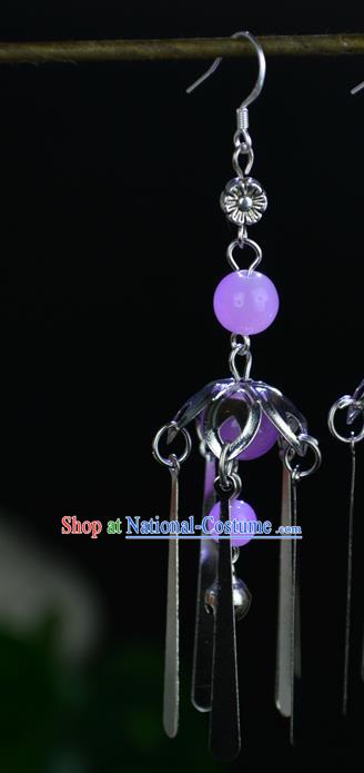 Chinese Traditional Ancient Earrings Accessories Hanfu Purple Beads Eardrop for Women