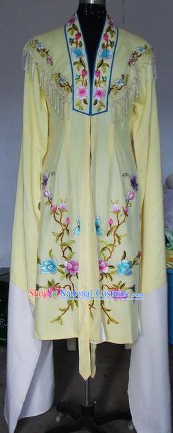 Chinese Traditional Beijing Opera Embroidered Peony Costumes China Peking Opera Actress Water Sleeve Yellow Dress for Adults