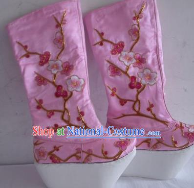 Chinese Traditional Beijing Opera Scholar Boots Embroidered Plum Blossom Shoes for Men