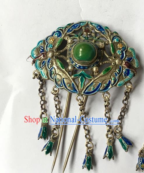 Chinese Traditional Ancient Blueing Tassel Hair Clip Hanfu Hairpins Hair Accessories for Women