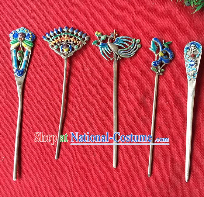 Chinese Traditional Ancient Blueing Hair Clip Hanfu Hairpins Hair Accessories for Women