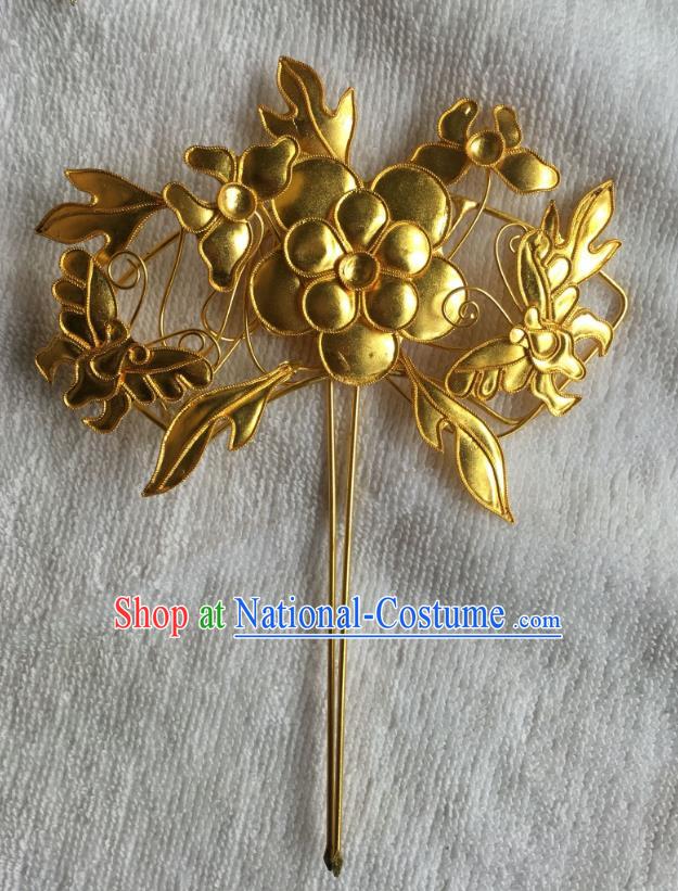 Chinese Traditional Ancient Hair Clip Hanfu Golden Hairpins Hair Accessories for Women