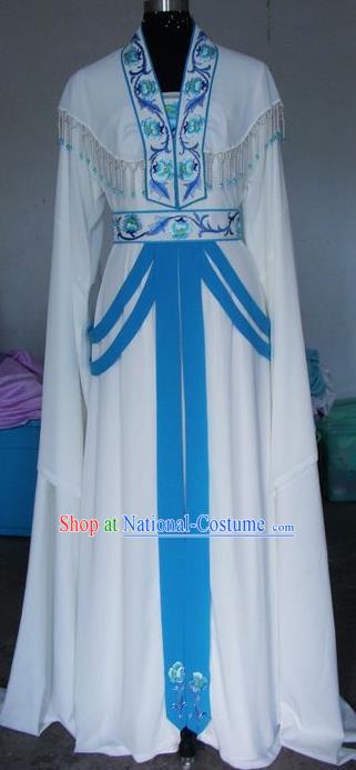 Chinese Traditional Beijing Opera Young Lady Costumes China Peking Opera Embroidered White Dress for Adults