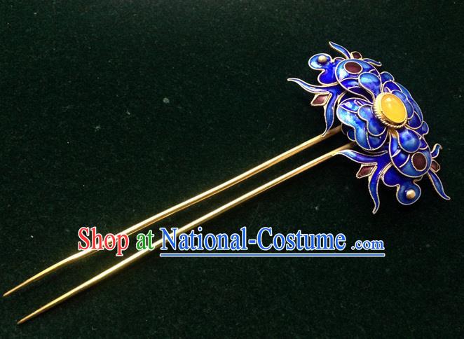 Chinese Traditional Ancient Cloisonne Hairpins Hair Accessories Blueing Hair Clip for Women