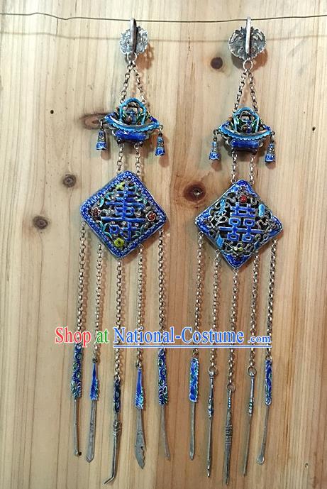 Handmade Chinese Miao Nationality Wedding Waist Accessories Sliver Hmong Blueing Necklet Pendant for Women