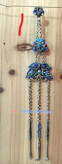 Handmade Chinese Miao Nationality Waist Accessories Sliver Hmong Blueing Butterfly Necklet Pendant for Women