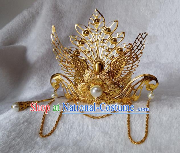 Chinese Traditional Hair Accessories Ancient Bride Hairpins White Beads Phoenix Coronet for Women