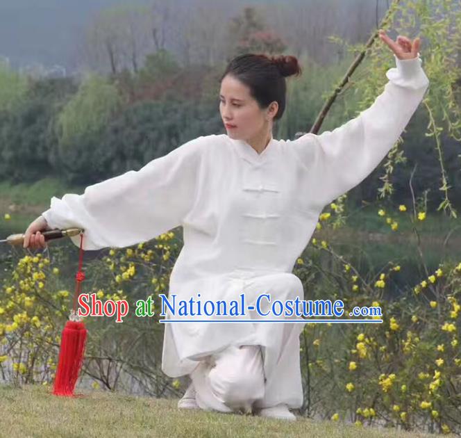 Chinese Traditional Martial Arts Costumes Tai Chi Kung Fu White Suits for Women