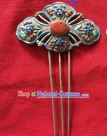 Chinese Traditional Ancient Enamel Coral Hairpins Hair Accessories Hair Clip for Women