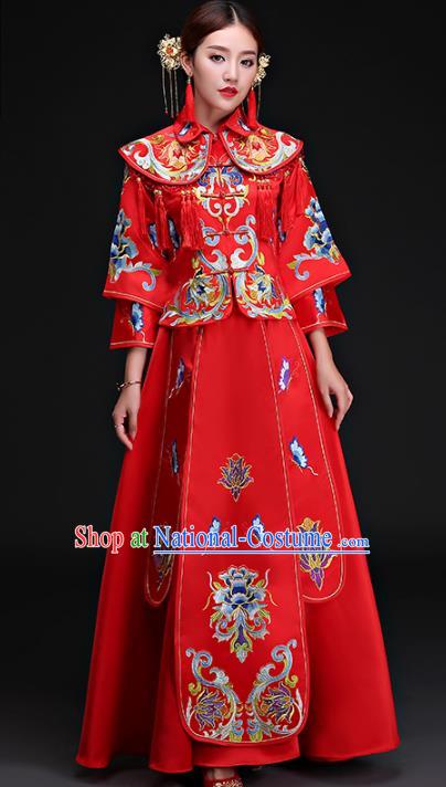 Chinese Traditional Wedding Costumes Ancient Longfeng Flown Bride Embroidered Xiuhe Suits for Women