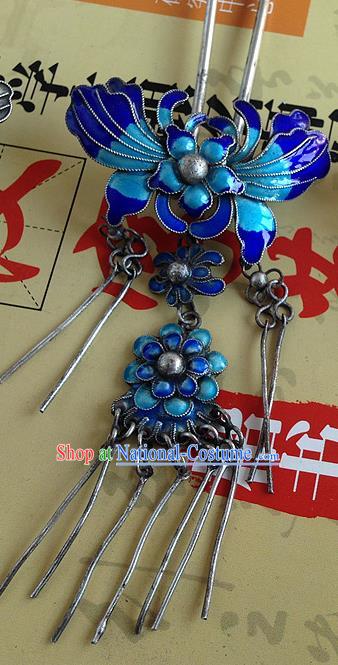 Chinese Traditional Ancient Hairpins Hair Accessories Cloisonne Butterfly Hair Clip for Women