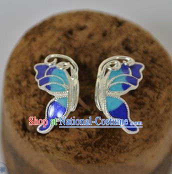 Chinese Traditional Jewelry Accessories Ancient Palace Hanfu Cloisonne Butterfly Earrings for Women