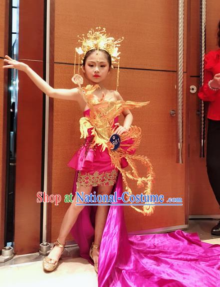 Children Models Show Costume Chinese Stage Performance Catwalks Clothing and Headpiece for Kids