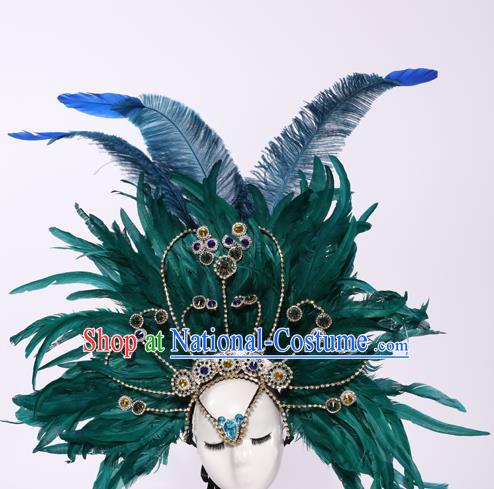 Top Grade Stage Performance Clothing Models Show Brazilian Rio Carnival Samba Green Feather Headwear for Women