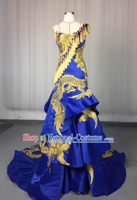 Top Grade Models Show Costume Stage Performance Catwalks Embroidered Dragon Phoenix Full Dress for Women