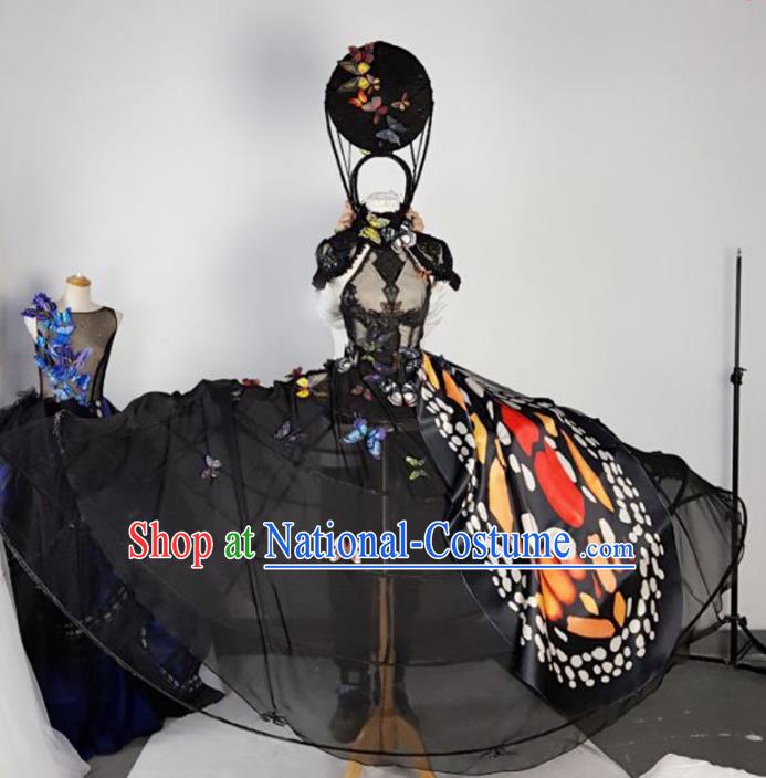 Top Grade Models Show Costume Stage Performance Catwalks Butterfly Black Full Dress for Women