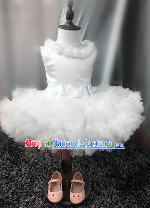 Top Grade Children Compere Catwalks Costume Modern Dance Stage Performance White Dress for Kids