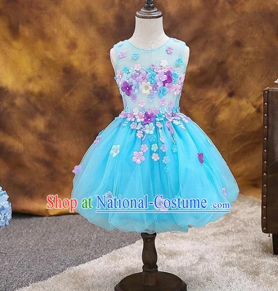 Top Grade Children Catwalks Costume Modern Dance Stage Performance Compere Blue Dress for Kids