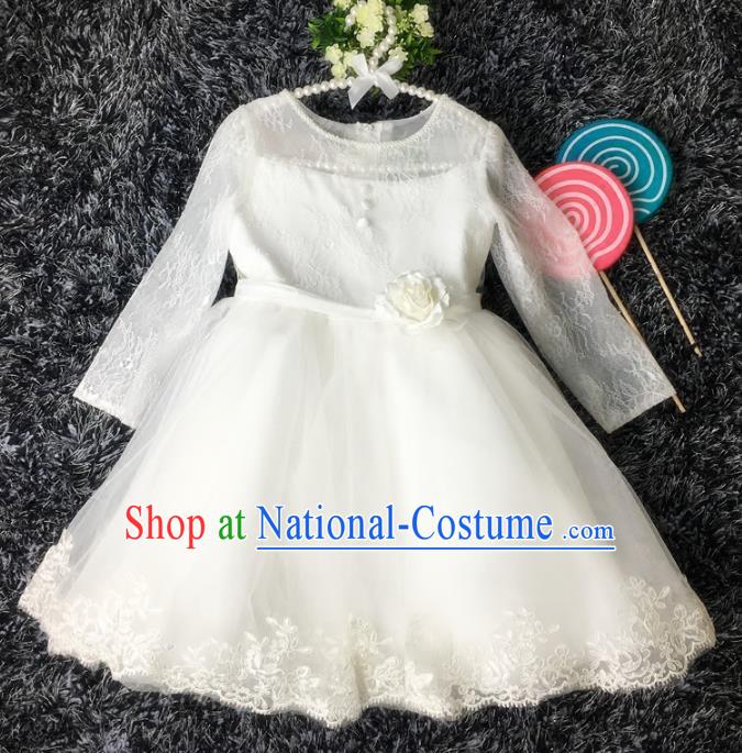 Top Grade Children Catwalks Costume Modern Dance Stage Performance Flower Fairy White Lace Dress for Kids