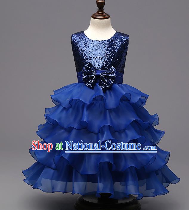 Top Grade Children Catwalks Costume Modern Dance Stage Performance Compere Royalblue Sequins Dress for Kids