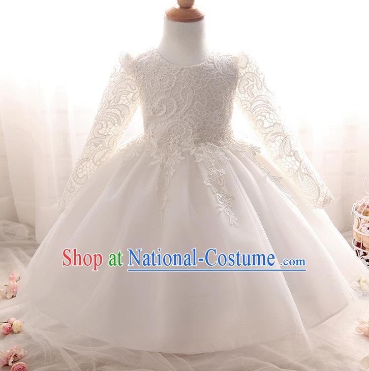 Top Grade Children Catwalks Costume Modern Dance Stage Performance Compere White Lace Dress for Kids