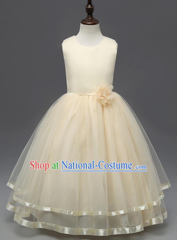 Top Grade Children Catwalks Costume Modern Dance Stage Performance Compere Champagne Full Dress for Kids