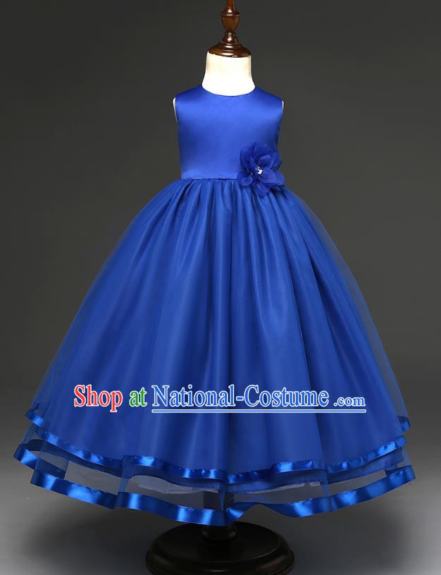 Top Grade Children Catwalks Costume Modern Dance Stage Performance Compere Royalblue Full Dress for Kids