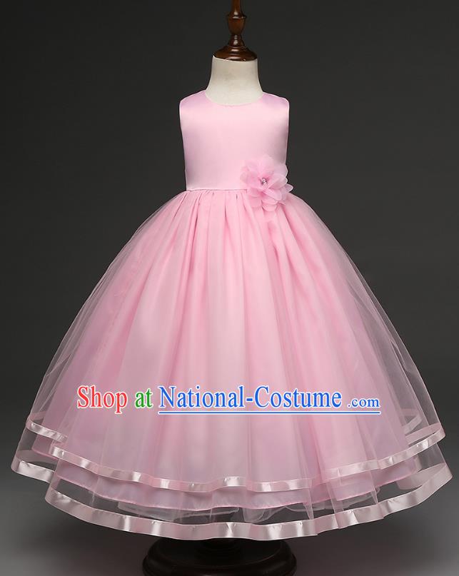 Top Grade Children Catwalks Costume Modern Dance Stage Performance Compere Pink Full Dress for Kids