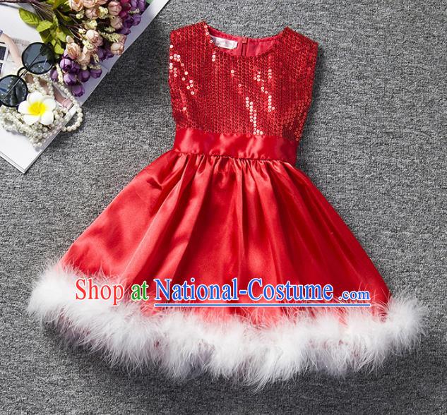 Children Flower Fairy Costume Compere Modern Dance Stage Performance Catwalks Red Sequins Dress for Kids