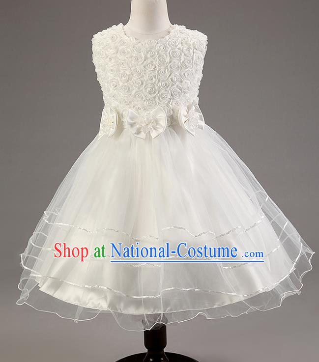 Children Modern Dance White Dress Stage Performance Catwalks Compere Costume for Kids