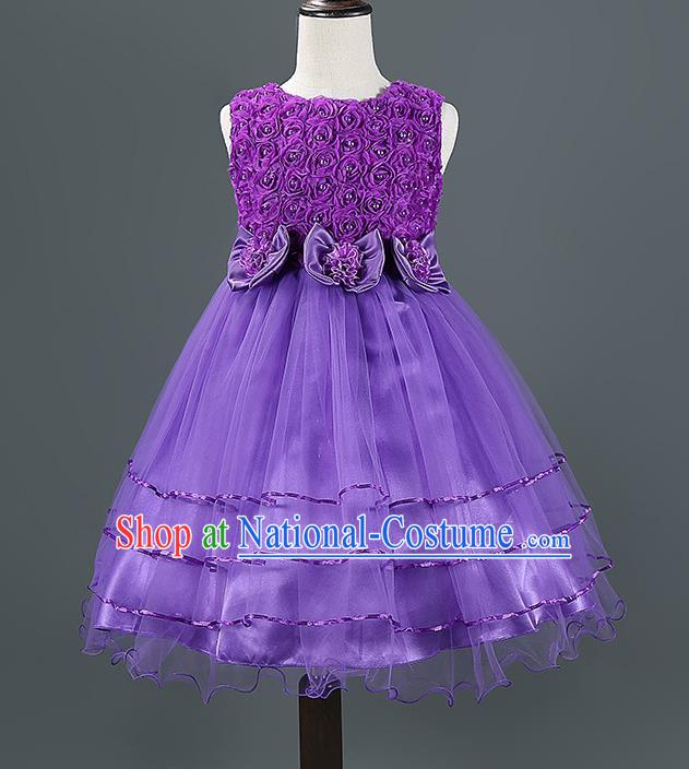 Children Modern Dance Purple Dress Stage Performance Catwalks Compere Costume for Kids