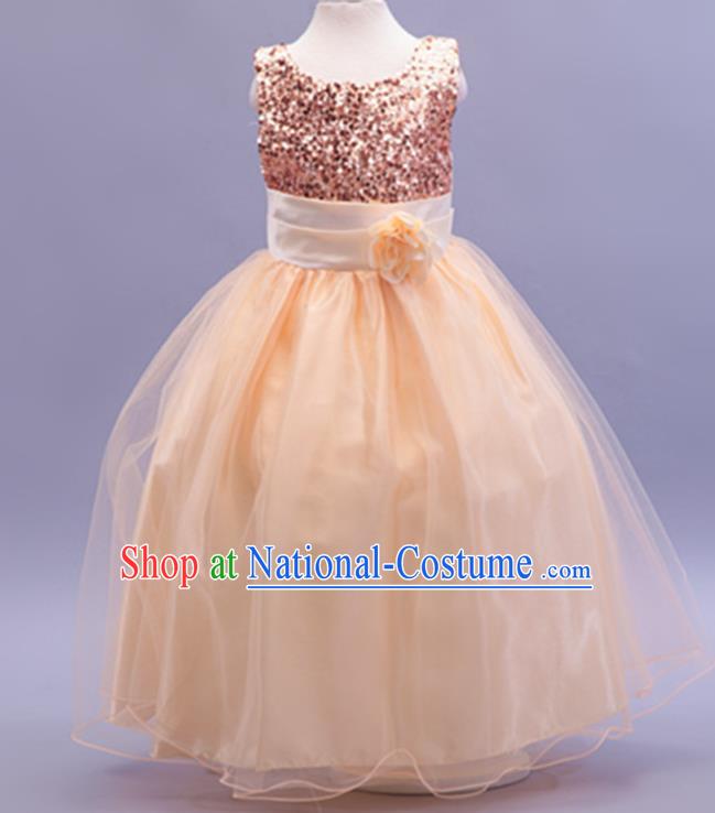 Children Modern Dance Champagne Sequins Dress Stage Performance Catwalks Compere Costume for Kids