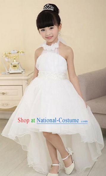 Children Modern Dance Princess White Mullet Dress Stage Performance Catwalks Compere Costume for Kids