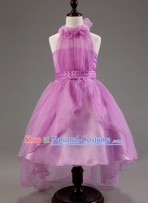 Children Modern Dance Princess Purple Mullet Dress Stage Performance Catwalks Compere Costume for Kids